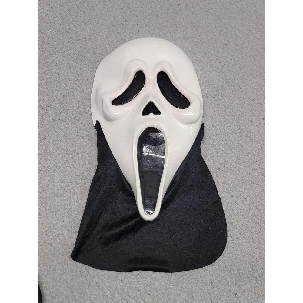 Vintage Ghost Face Fun World EU Scream Mask Black Hood Costume Adult One‎ Sz 90s